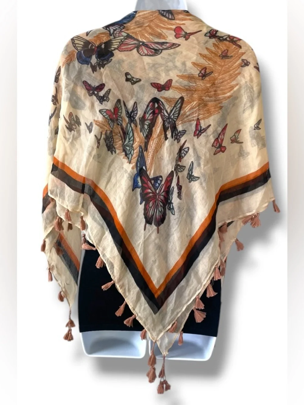 Tassel Scarf Shawl Wrap Fringe Scarf Festival Bohemian Boho Butterfly Print
